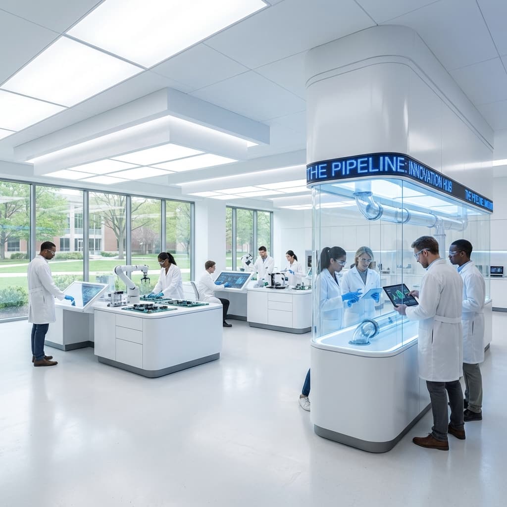 University research lab with advanced prototyping equipment