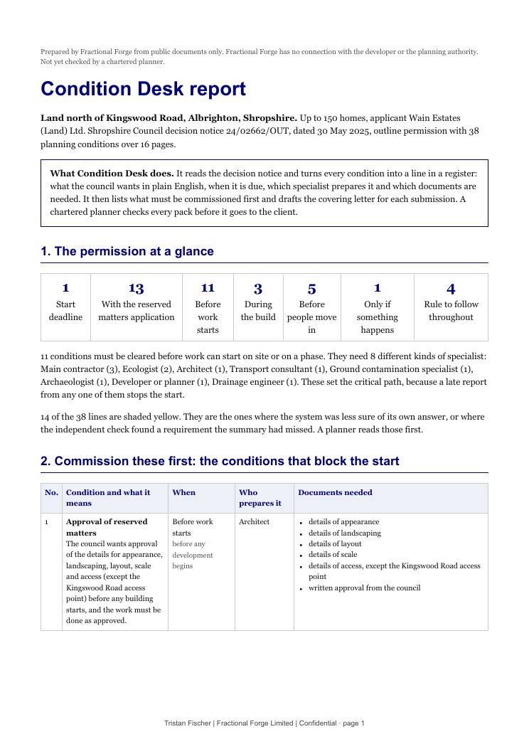 First page of the Condition Desk sample report